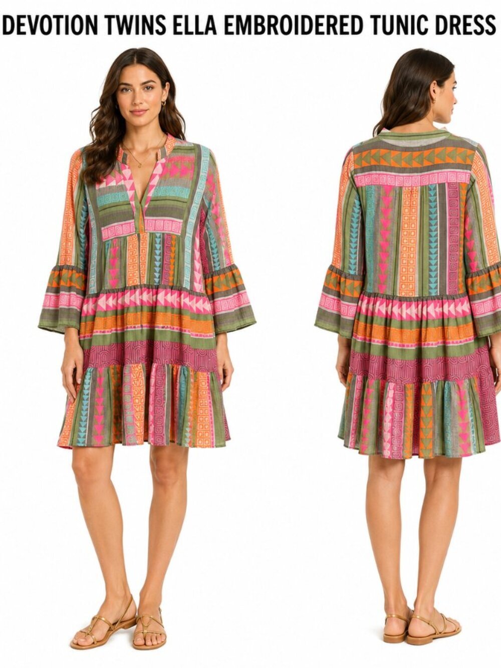 DEVOTION TWINS ELLA MULTICOLOR EMBROIDERED TUNIC DRESS SIZE XS